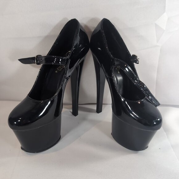 2 Pair Pleaser Heels 6 Delight 662 Corset Black Patent Mary Jane Dance Pole 6" - Picture 14 of 16
